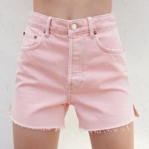 Zara High Rise Pink Denim Shorts